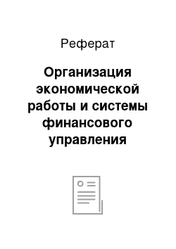 Реферат: Организация экономической работы и системы финансового управления