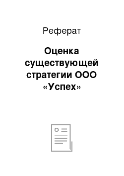 Реферат: Оценка существующей стратегии ООО «Успех»