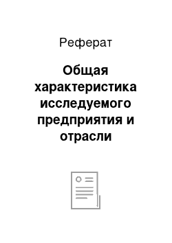 Реферат: Общая характеристика исследуемого предприятия и отрасли