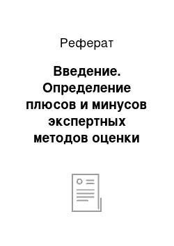 Реферат: Введение. Определение плюсов и минусов экспертных методов оценки риска