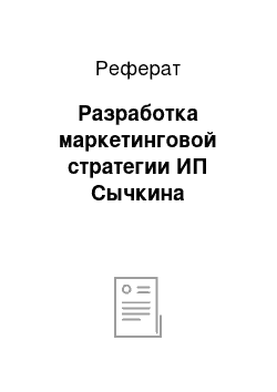 Реферат: Разработка маркетинговой стратегии ИП Сычкина