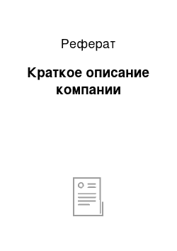 Реферат: Краткое описание компании