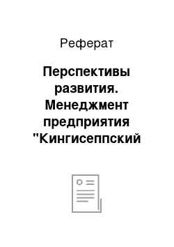 Реферат: Перспективы развития. Менеджмент предприятия "Кингисеппский Хлебокомбинат"