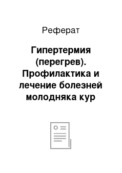 Реферат: Гипертермия (перегрев). Профилактика и лечение болезней молодняка кур