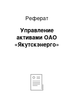 Реферат: Управление активами ОАО «Якутскэнерго»