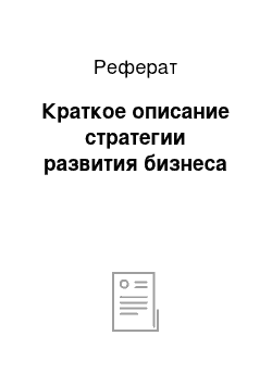 Реферат: Краткое описание стратегии развития бизнеса