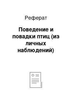 Реферат: Поведение и повадки птиц (из личных наблюдений)