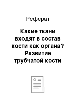 Реферат: Какие ткани входят в состав кости как органа? Развитие трубчатой кости