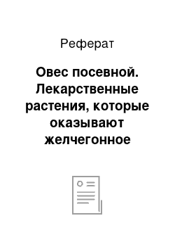 Реферат: Овес посевной. Лекарственные растения, которые оказывают желчегонное действие