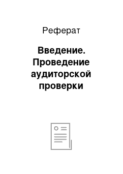 Реферат: Введение. Проведение аудиторской проверки