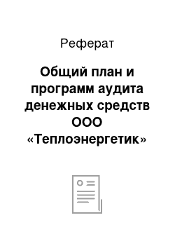 Реферат: Общий план и программ аудита денежных средств ООО «Теплоэнергетик»