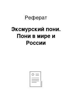 Реферат: Эксмурский пони. Пони в мире и России