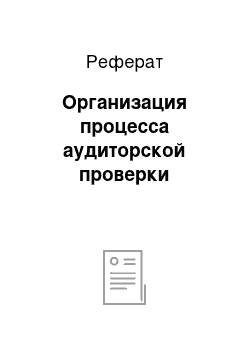 Реферат: Организация процесса аудиторской проверки