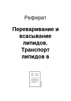 Реферат: Переваривание и всасывание липидов. Транспорт липидов в организме. Обмен липопротеидов. Дислипопротеидемии