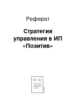 Реферат: Стратегия управления в ИП «Позитив»