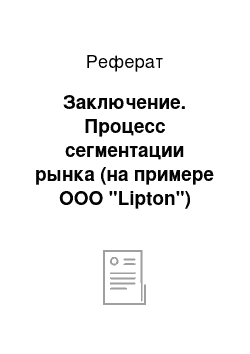 Реферат: Заключение. Процесс сегментации рынка (на примере ООО "Lipton")