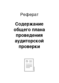 Реферат: Содержание общего плана проведения аудиторской проверки