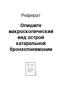 Реферат: Опишите макроскопический вид острой катаральной бронхопневмонии и очагового гнойного нефрита