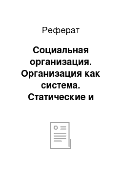 Реферат: Социальная организация. Организация как система. Статические и динамические принципы организации