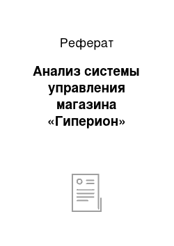 Реферат: Анализ системы управления магазина «Гиперион»