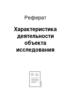 Реферат: Характеристика деятельности объекта исследования