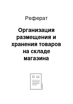 Реферат: Организация размещения и хранения товаров на складе магазина