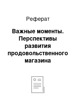 Реферат: Важные моменты. Перспективы развития продовольственного магазина