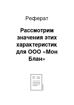 Реферат: Рассмотрим значения этих характеристик для ООО «Мон Блан»