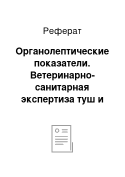 Реферат: Органолептические показатели. Ветеринарно-санитарная экспертиза туш и органов при вынужденном убое животных