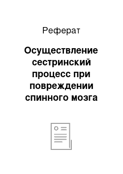 Реферат: Осуществление сестринский процесс при повреждении спинного мозга