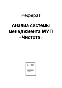 Реферат: Анализ системы менеджмента МУП «Чистота»