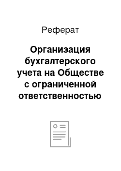 Реферат: Организация бухгалтерского учета на Обществе с ограниченной ответственностью «Элефант»