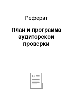 Реферат: План и программа аудиторской проверки